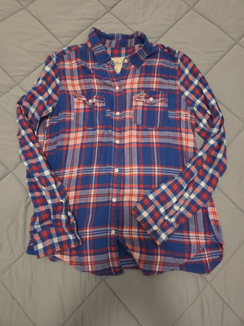 Hollister Blue and Red Plaid Button-Down Shirt